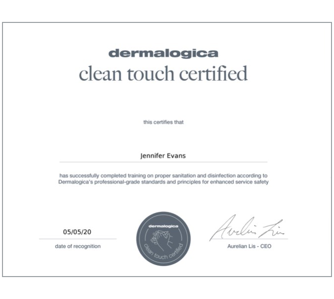 Dermalogica Clean Touch Certificate